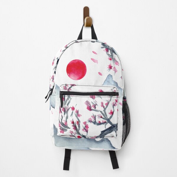 Item preview, cherry blossoms and red sunset over Japanese mountains designed and sold by Wolshebnaja.
