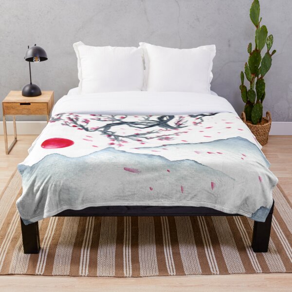 Item preview, cherry blossoms and red sunset over Japanese mountains designed and sold by Wolshebnaja.