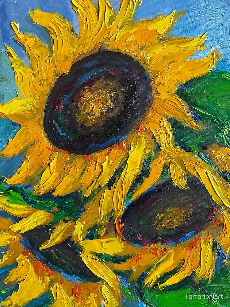 Sunflowers.Acrylic painting. Structure painting. Impressionism. Original painting popular on canvas.