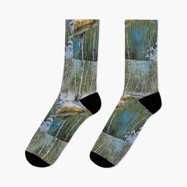Item preview, id62-1 green river and birch trees, green colored river, Clean river, black and white trees, spring, snowmelt, snowy forest, cool and cute winter, jungle, Frozen birch, Birch, Watercolor, river designed and sold by bcbutika.