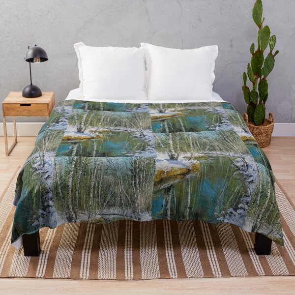 Item preview, id62-1 green river and birch trees, green colored river, Clean river, black and white trees, spring, snowmelt, snowy forest, cool and cute winter, jungle, Frozen birch, Birch, Watercolor, river designed and sold by bcbutika.