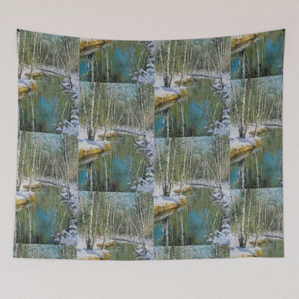Item preview, id62-1 green river and birch trees, green colored river, Clean river, black and white trees, spring, snowmelt, snowy forest, cool and cute winter, jungle, Frozen birch, Birch, Watercolor, river designed and sold by bcbutika.