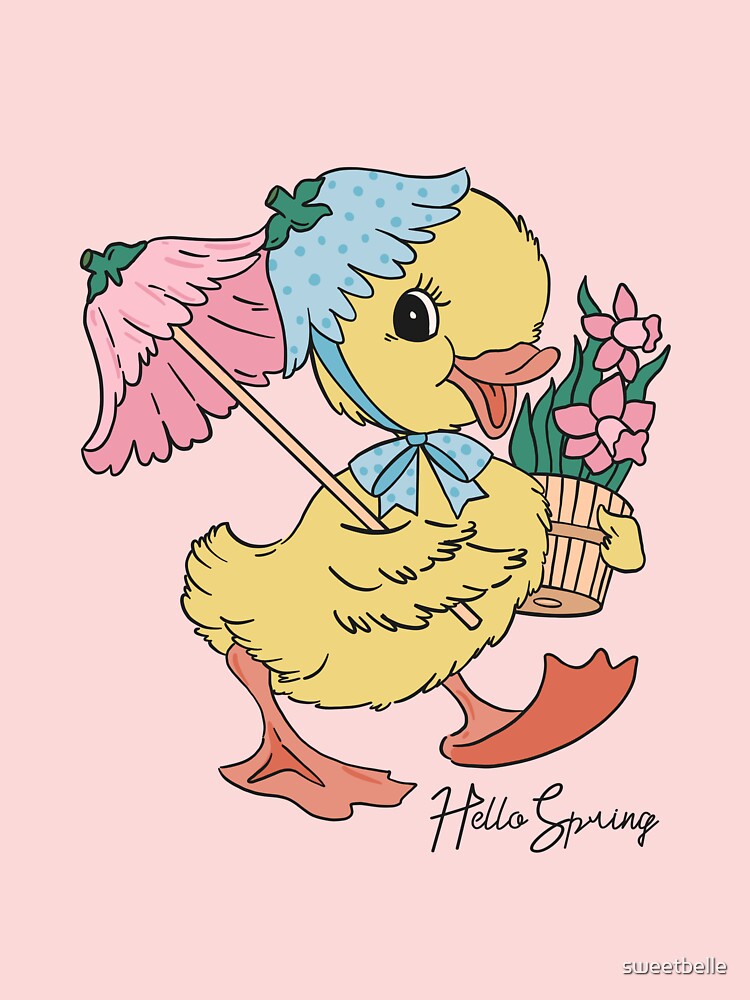 Cute Vintage Style Spring Yellow Baby Duck Pink