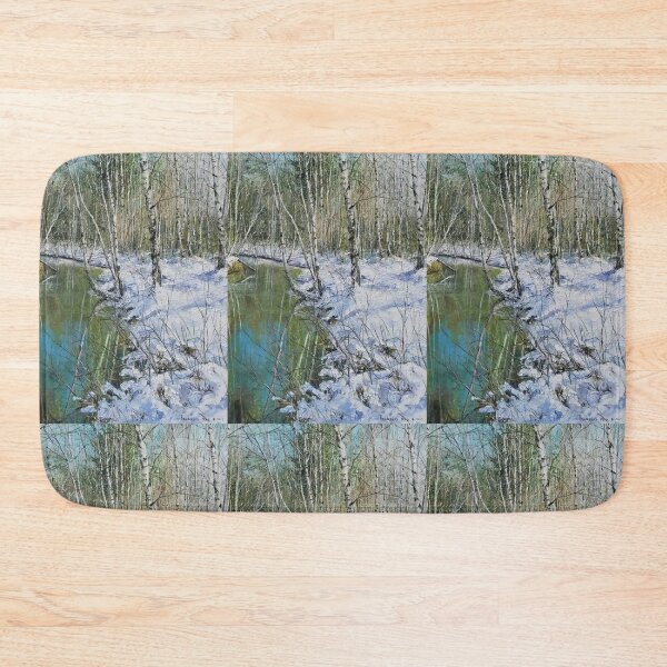 Item preview, id62-2 River Snowy and Birch Trees, green colored river, Clean river, black and white trees, spring, snowmelt, snowy forest, cool and cute winter, jungle, Frozen birch, Birch, Watercolor, river designed and sold by bcbutika.