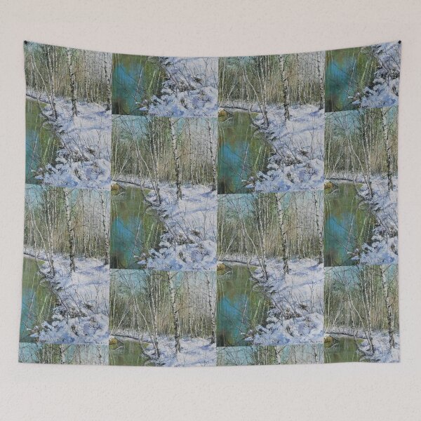 Item preview, id62-2 River Snowy and Birch Trees, green colored river, Clean river, black and white trees, spring, snowmelt, snowy forest, cool and cute winter, jungle, Frozen birch, Birch, Watercolor, river designed and sold by bcbutika.