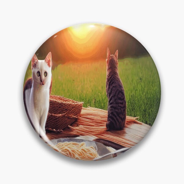 Aperçu de l'œuvre Chat regardant la scène du coucher du soleil en mangeant des spaghettis créée et vendue par funnyhalloween.