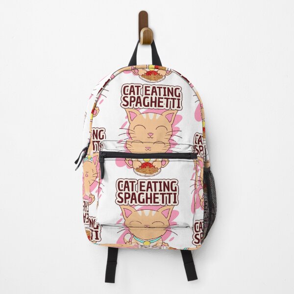 Aperçu de l'œuvre chat mangeant des spaghettis, mème drôle de chat créée et vendue par Design_for_merch.