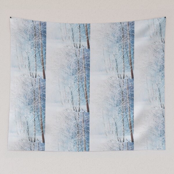 Item preview, id63 Foggy Snowy Birch Forest, black and white trees, snowmelt, snowy forest, cool and cute winter, jungle, Frozen birch, Birch, Watercolor, river designed and sold by bcbutika.