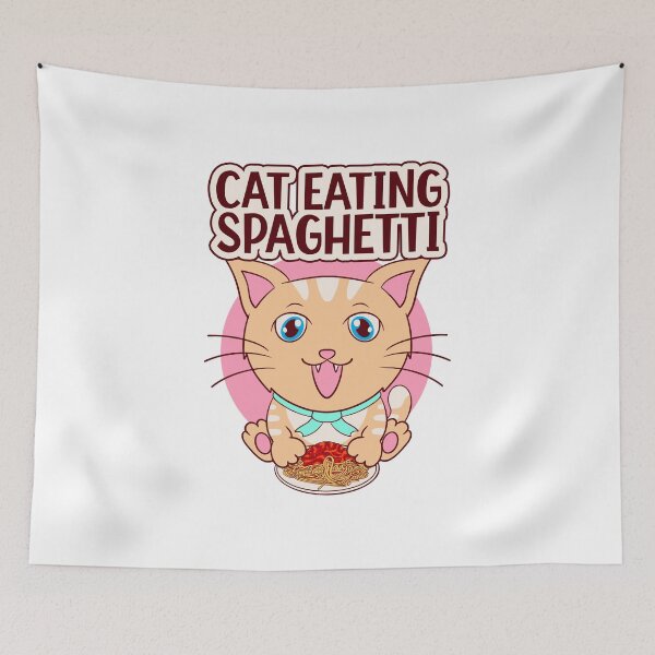 Item preview, cat eating spaghetti, cute  funny cat meme designed and sold by Design_for_merch.