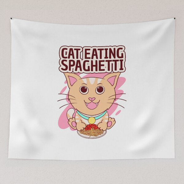 Item preview, cat eating spaghetti, funny spaghetti meme designed and sold by Design_for_merch.