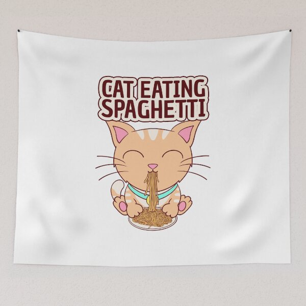 Item preview, cat eating spaghetti, cute kitty love spaghetti designed and sold by Design_for_merch.