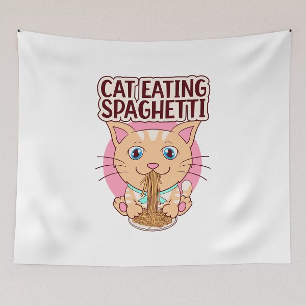 Item preview, cat eating spaghetti, funny kitty love spaghetti designed and sold by Design_for_merch.