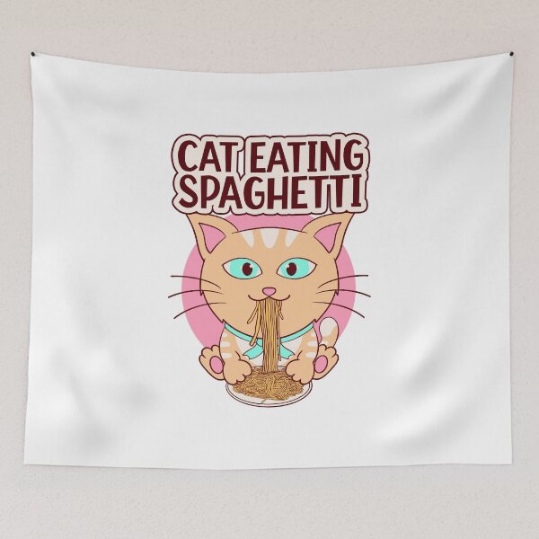 Item preview, cat eating spaghetti, meme cute cat and spaghetti designed and sold by Design_for_merch.
