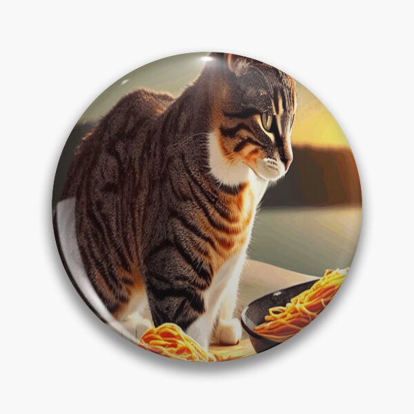Aperçu de l'œuvre Chat regardant la scène du coucher du soleil en mangeant des spaghettis créée et vendue par funnyhalloween.