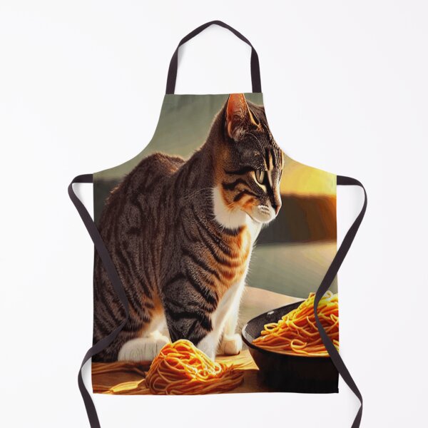 Aperçu de l'œuvre Chat regardant la scène du coucher du soleil en mangeant des spaghettis créée et vendue par funnyhalloween.