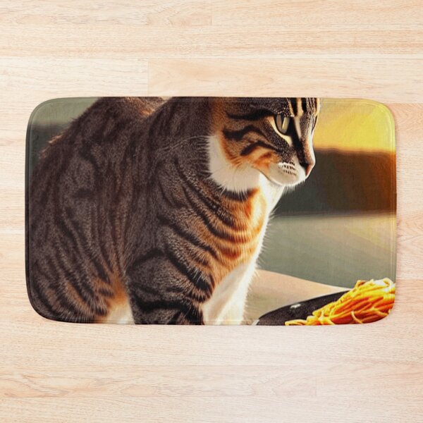 Item preview, Cat Watching Sunset Scene While Eating Spaghetti designed and sold by funnyhalloween.
