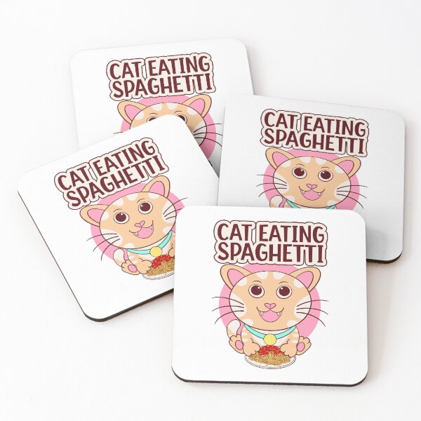 Item preview, cat eating spaghetti, cute kitty eating pasta meme designed and sold by Design_for_merch.
