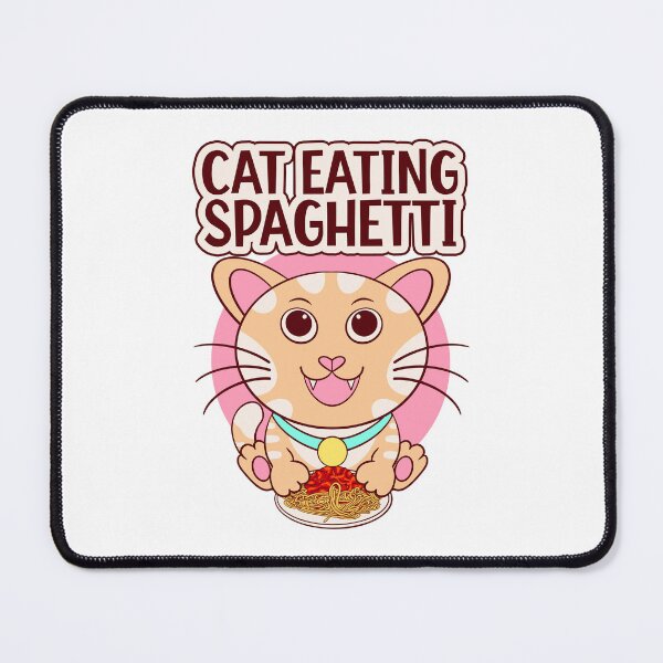 Item preview, cat eating spaghetti, cute kitty eating pasta meme designed and sold by Design_for_merch.