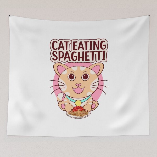 Item preview, cat eating spaghetti, cute kitty eating pasta meme designed and sold by Design_for_merch.
