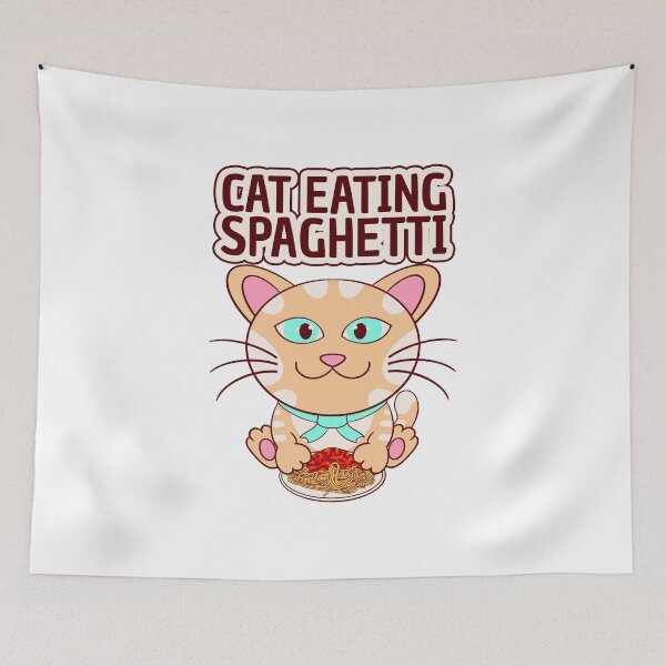 Item preview, cat eating spaghetti, funny kitty eating pasta designed and sold by Design_for_merch.