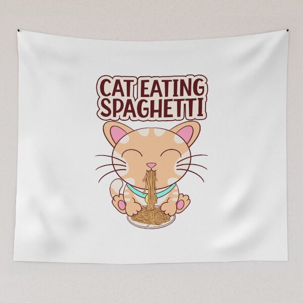 Item preview, cat eating spaghetti, funny cat eating designed and sold by Design_for_merch.