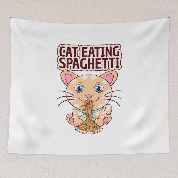 Item preview, cat eating spaghetti, funny kitten eat designed and sold by Design_for_merch.