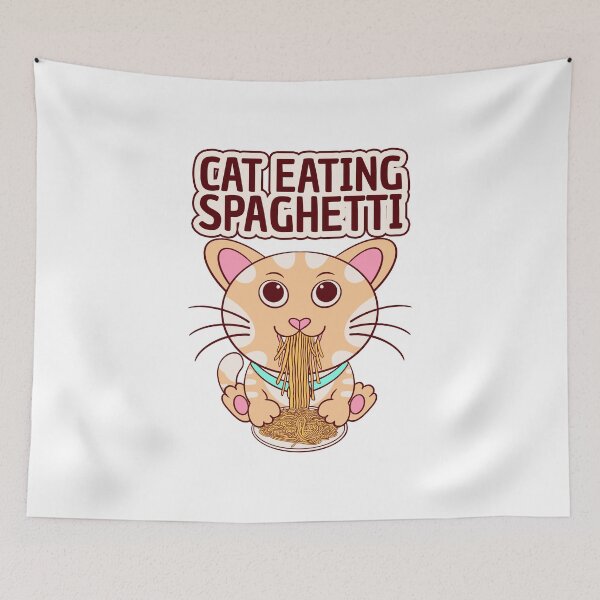 Item preview, cat eating spaghetti, cute cat eating designed and sold by Design_for_merch.
