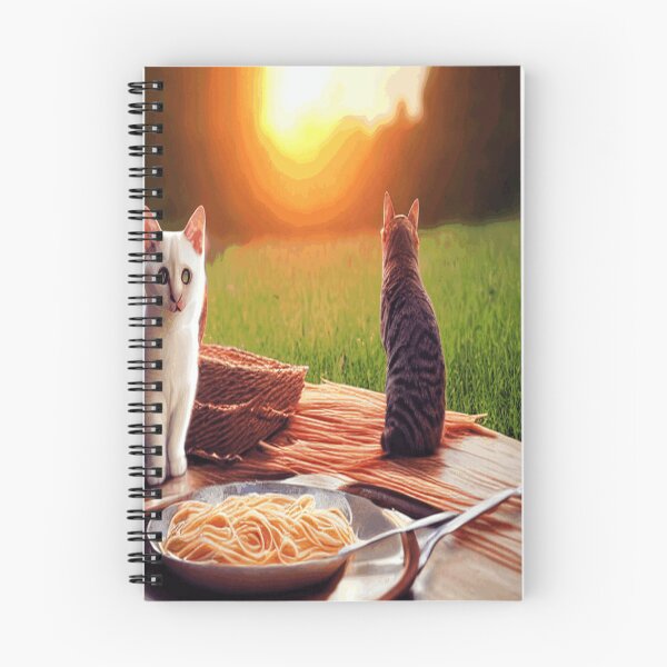 Aperçu de l'œuvre Chat regardant la scène du coucher du soleil en mangeant des spaghettis créée et vendue par funnyhalloween.