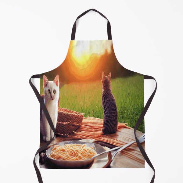 Aperçu de l'œuvre Chat regardant la scène du coucher du soleil en mangeant des spaghettis créée et vendue par funnyhalloween.