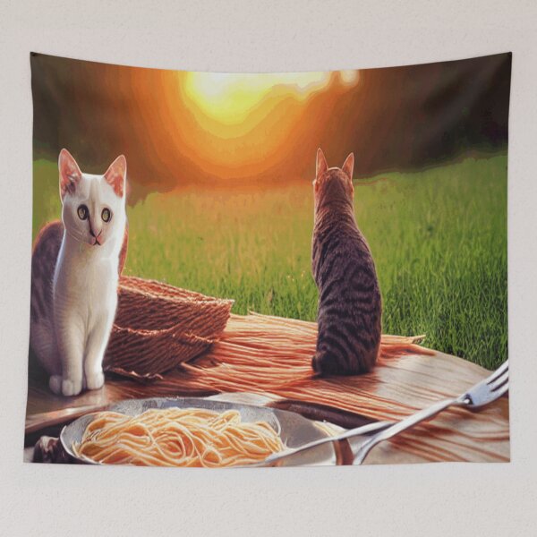 Item preview, Cat Watching Sunset Scene While Eating Spaghetti designed and sold by funnyhalloween.