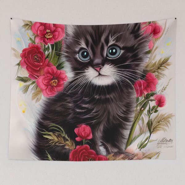 Item preview, Cat with roses designed and sold by Kiraslife.