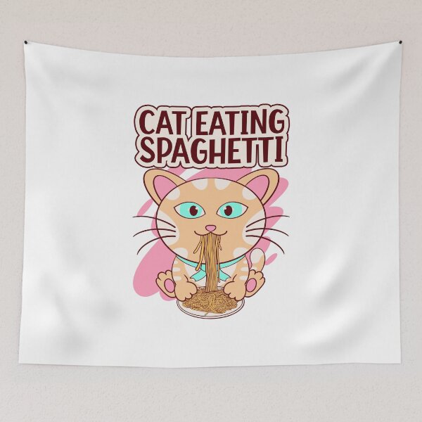 Item preview, cat eating spaghetti, funny spaghetti lover meme designed and sold by Design_for_merch.