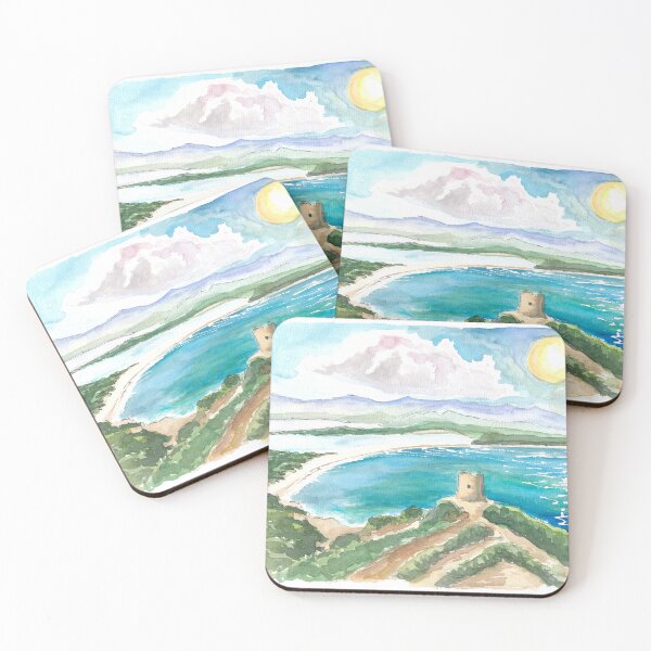 Item preview, Sardinia Beach Bay with Lagoon and  Turquoise Waters under the Coastal Tower designed and sold by artshop77.