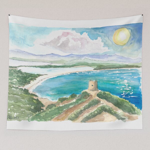 Item preview, Sardinia Beach Bay with Lagoon and  Turquoise Waters under the Coastal Tower designed and sold by artshop77.