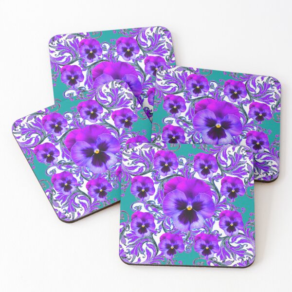 Item preview, PURPLE GARDEN PANSIES PATTERN TEAL ART designed and sold by sharlesart.