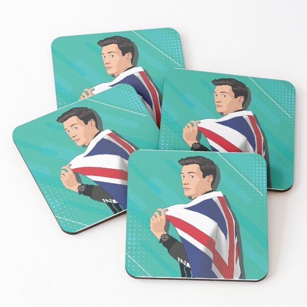 Item preview, Mercedes F1 Team Driver George Russell with British Flag Drawing art designed and sold by FormulaGTee1.