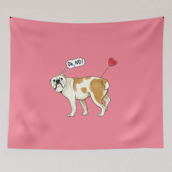 Item preview, Oh, no! Touched by Cupid's arrow - funny english Bulldog With Heart Arrow - Humorous Valentine's Day illustration  designed and sold by ILLUSTRATED TAILS.