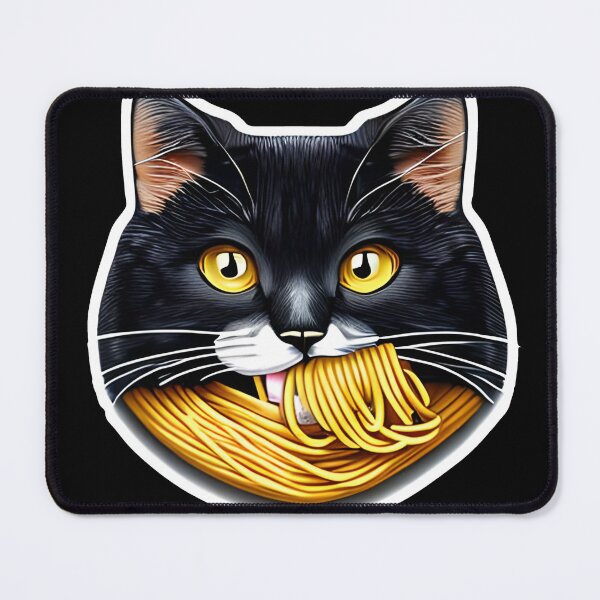 Item preview, Cute Cat Eaiting Spaghetti Sticker Cartoon Style designed and sold by mahdi ⭐⭐⭐⭐⭐.