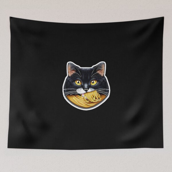 Item preview,  Cute Cat Eaiting Spaghetti Sticker Cartoon Style designed and sold by mahdi ⭐⭐⭐⭐⭐.