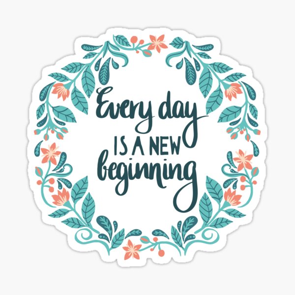 Floral folk art yoga quote green - every day is a new beginning Sticker