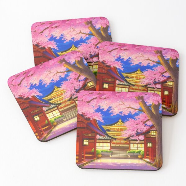 Item preview, Japanese temple with cherry tree anime scenery designed and sold by hedoniism-shop.
