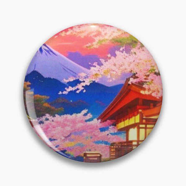 Item preview,  Japanese temple with cherry trees and a mountain in the backround  designed and sold by hedoniism-shop.