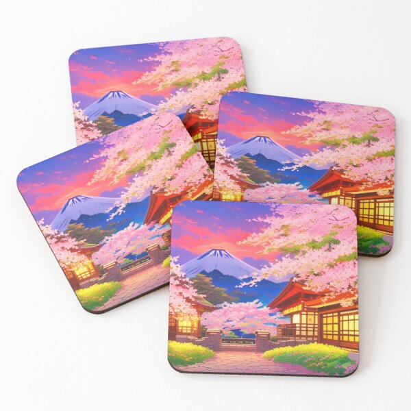 Item preview,  Japanese temple with cherry trees and a mountain in the backround  designed and sold by hedoniism-shop.