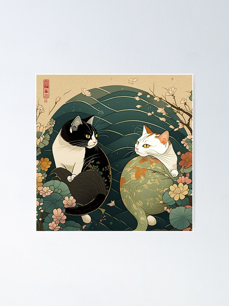 Space Cat in Ukiyoe Style Art