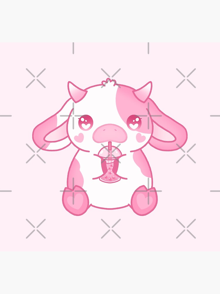 Art Print Strawberry Cow 8x8 Art Print Cute Kawaii Pink Cow