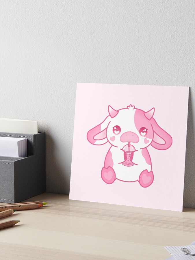 Strawberry Cow kawaii Art Board Print for Sale by MayBK