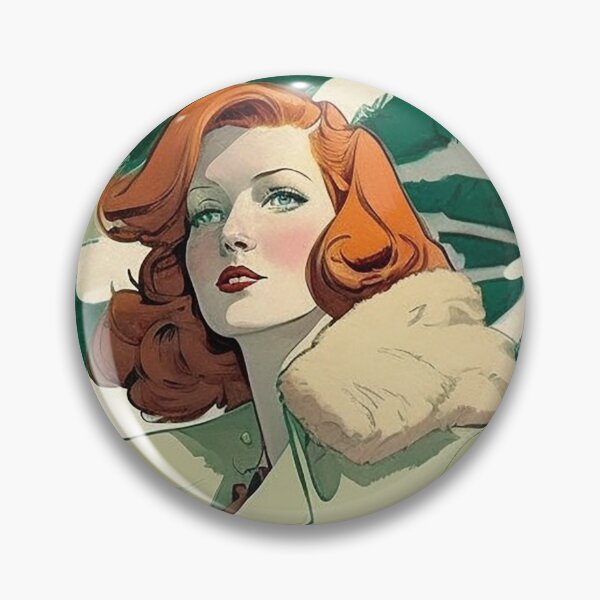 Item preview, Vintage winter red hair woman portrait, wearing winter coat designed and sold by EmeraldeaArt.