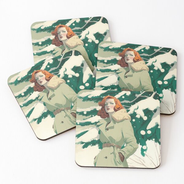Item preview, Vintage winter red hair woman portrait, wearing winter coat designed and sold by EmeraldeaArt.
