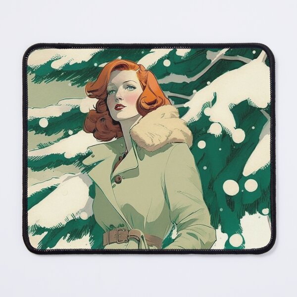 Item preview, Vintage winter red hair woman portrait, wearing winter coat designed and sold by EmeraldeaArt.