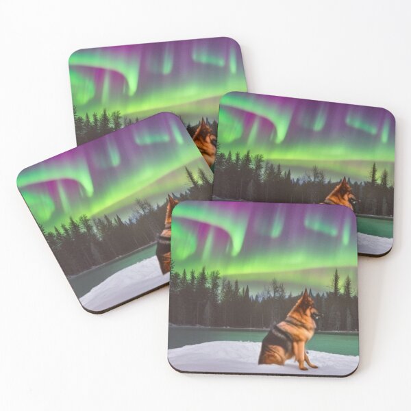 Item preview, A German Shepherd looking onto a Lake.  Cosmic German shepherd. Twlight german shepherd. designed and sold by Doggymadness.